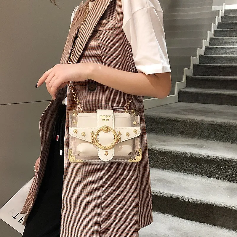 

Transparent Jelly bag 2019 Fashion New High Quality PVC Women's Designer Handbag Cute Girl Lock Chain Shoulder Messenger bags