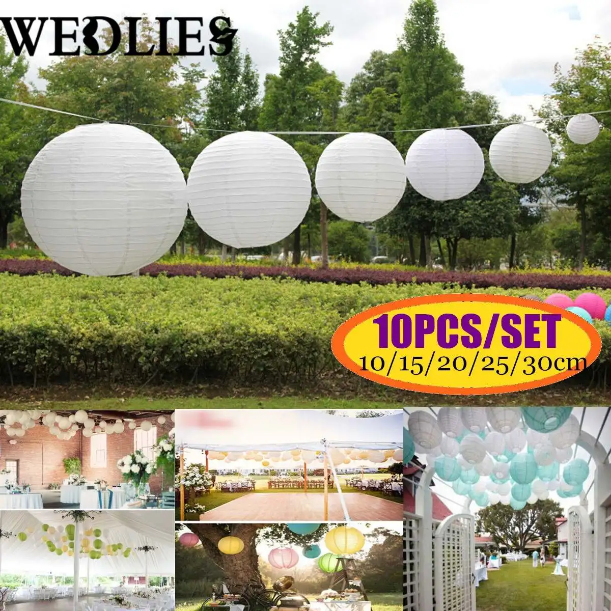 

10Pcs/Set Hanging Round Paper Lantern Lamp Shade Festival Party Ceiling Ornaments Wedding Decoration White 10/15/20/25/30cm