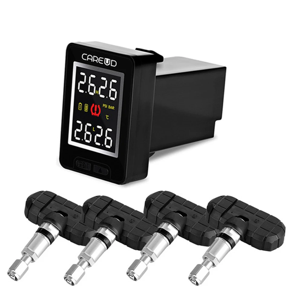 

Careud Car Tpms Wireless Auto Tire Pressure Monitoring System With 4 Sensors Lcd Embedded Monitor For Toyota