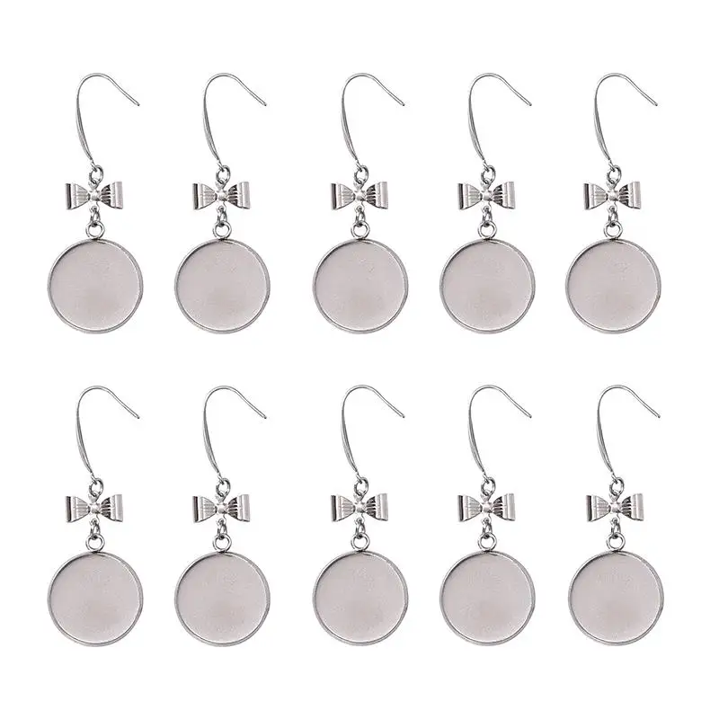 

10Pcs 12mm Stainless Steel Bowknot Dangle Earrings Clip Hooks Blanks Base Round Cabochon Setting DIY Jewelry making Accessories