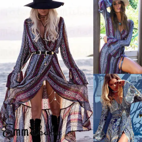 

Women Summer Boho Long Floral Evening Cocktail Party Beach Loose Sundress