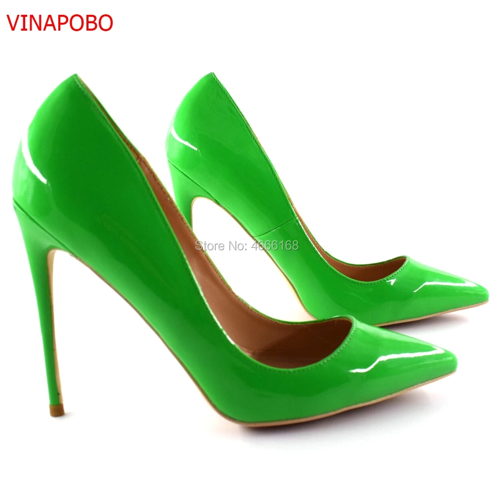 green patent leather pumps