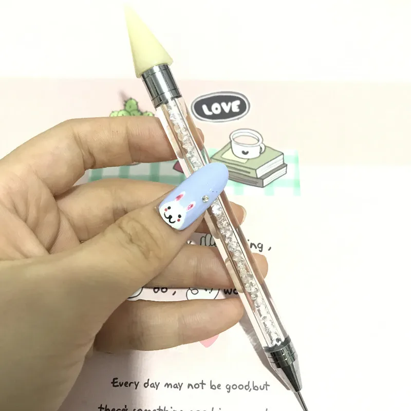 Двойной состава ногтей Pen расставить хрустальные бусины ручка гвоздики со