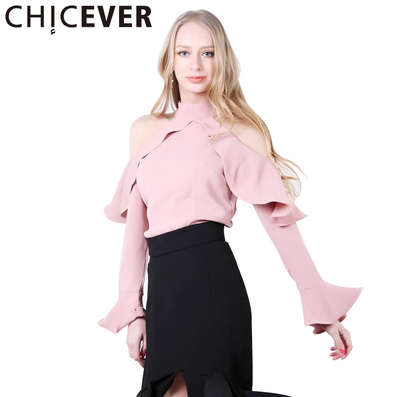 CHICEVER Sexy Off Shoulder Top Female Ruffle Flare Long Sleeve Women's