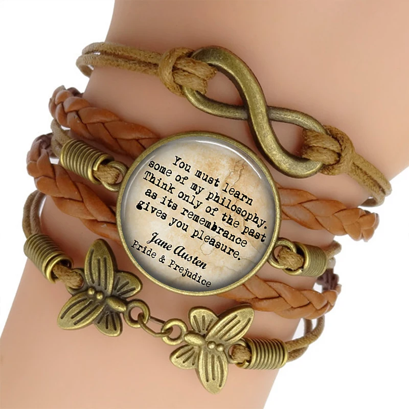 

Jane Austen Quote Fashion Leather Double Multilayer Braided Bracelets Infinite Jewelry Pride and Prejudice Book Lovers Gift