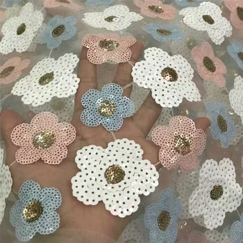 

Most Beautiful colurful flowers made by colorful sequins wedding Dress Fabric ARF31,Free shipping French tulle lace Fabric