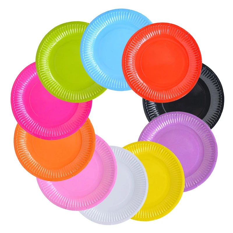 

New 10 Pcs Disposable Plates Color Cardboard Children's Manual DIY Birthday Party Festival Disposable Solid Color Round Tray