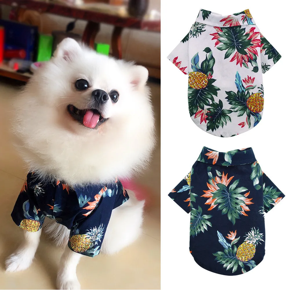 

2019 Summer Travel Beach Shirt Dog Cute Print Hawaii Beach Casual Pet Shirt Pineapple Clothing Pug Dog Cat T-Shirt Shirts