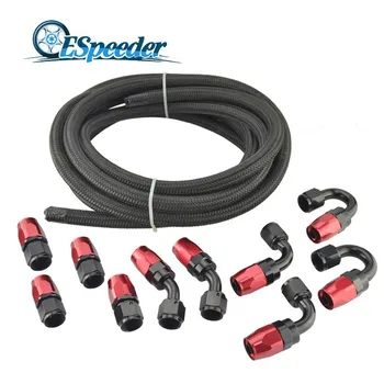 

ESPEEDER AN4/6/8/10/12 5M Nylon Braided Hose Oil Fuel Racing Hose Line+0/45/90/180 Swivel Hose Connector Fuel Fittings Hose End