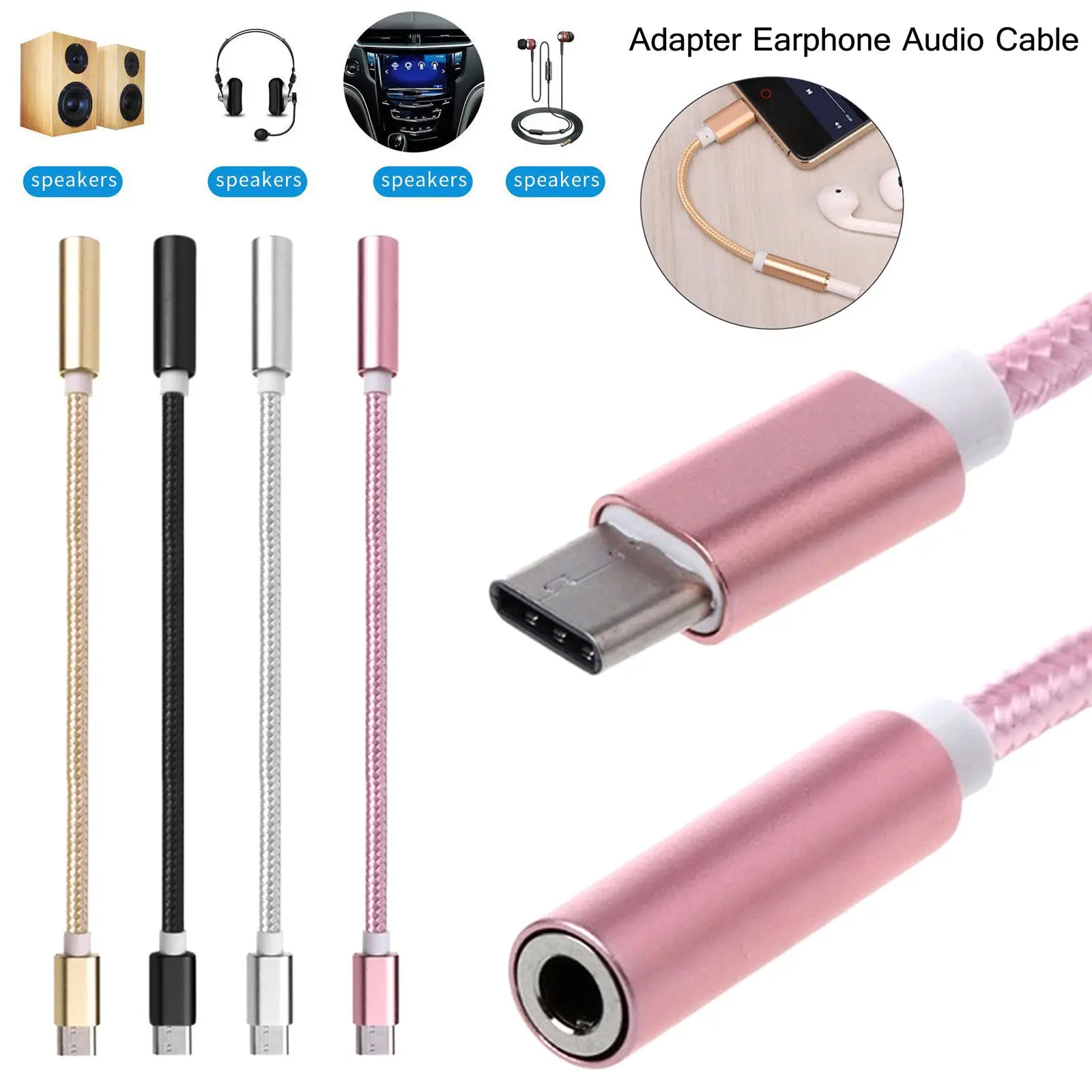 

Type-C USB Converter to 3.5mm Stereo Audio Aux Femal Adapter Headphone Cable