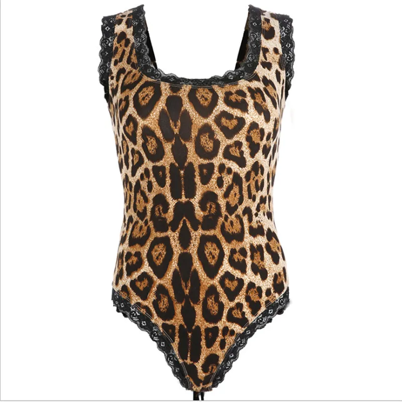 Кружевное леопардовое боди для женщин, сексуальное облегающее боди, на бретелях, без рукавов, комбинезон с принтом, Комбинезоны