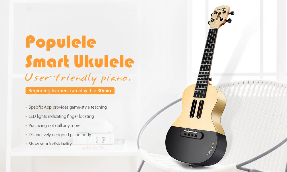

Educational Populele 23 inch APP LED Bluetooth USB Led Light Intelligent Switch Smart Ukulele Gift for Beginners 1pc