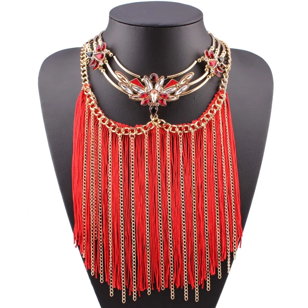 

2019 Fashionable New Design Statement Necklaces Gold Color Chunky Chain Tassel Crystal Pendant Necklace for Women Jewelry