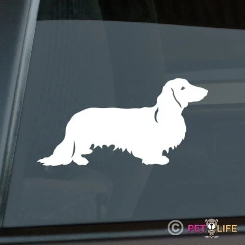 

Dachshund Sticker Die Cut Vinyl - longhaired wiener dog window decal 13.75x7cm