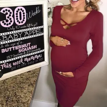 

Maternity Dress 2019 New Pregnant Women Long Sleeve Midi Dresses Floral Maternity Gown Clothes Wholesale