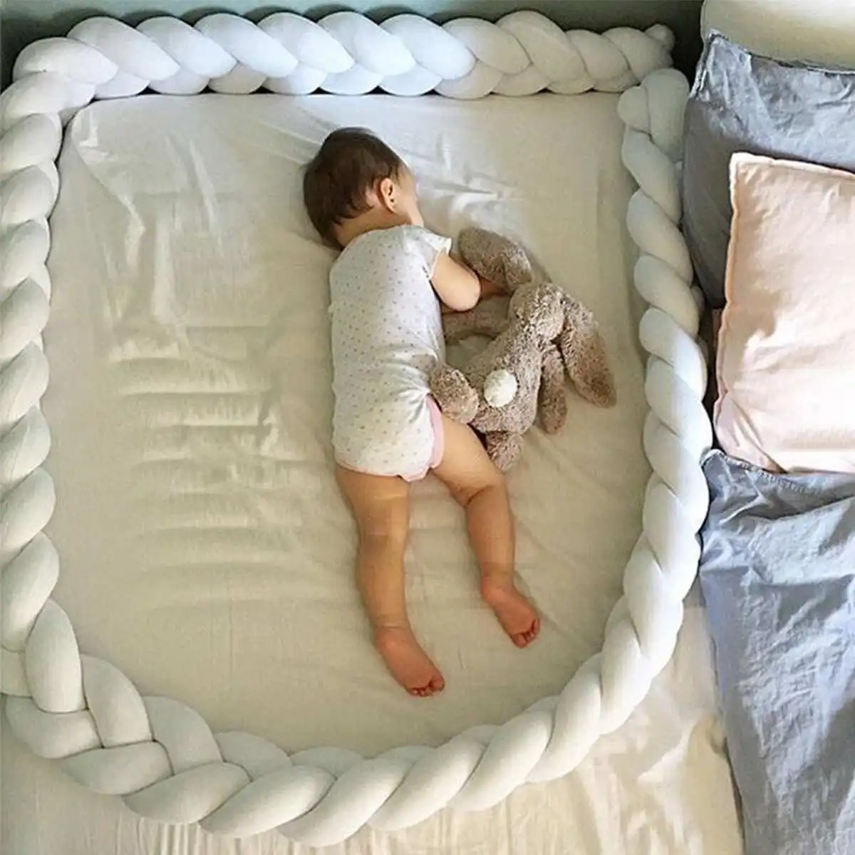 3Meter Newborn Infant Baby Bumper Bed Cushion Soft Braided Long Knot Ball Pillow Crib Protector Baby Room Cot Safety Bumpers