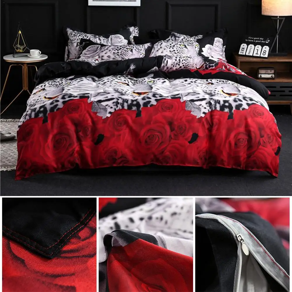

Bed Sheet 4PCs Set 3D Delicate Pattern Animal Prints Sanding Quilt Cover Set Including 1 Duvet Cover 1 Flat Sheet 2 Pillowcases