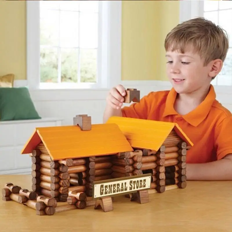 

DIY Funny Building Blocks for Children Puzzle Assembly Educational Toy for Building Wooden House Cabin