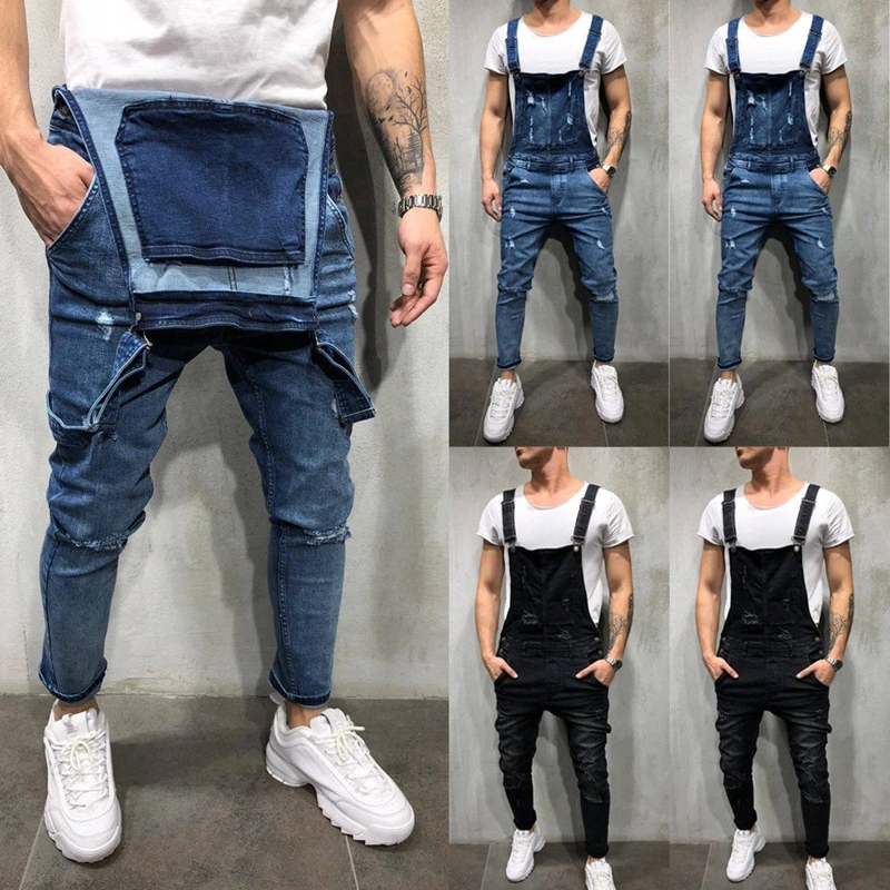 ripped skinny jean overalls