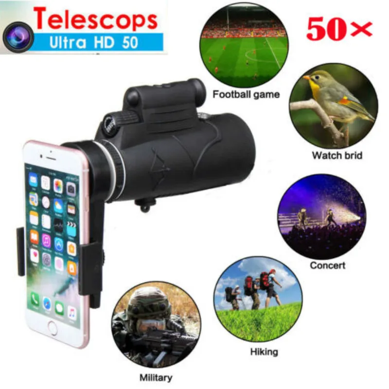 NEW 50X HD Zoom Optical Lens Monocular Telescope + Clip