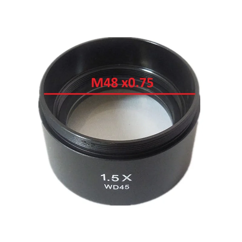 1.5X Barlow Auxiliary Objective Lens for Stereo Microscope with Working Distance 45mm Optical Lens Mounting Thread M48 x 0.75