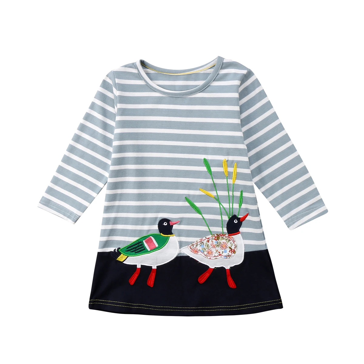 

Striped Long Sleeve Girls Tunic Bird Patterned Dress