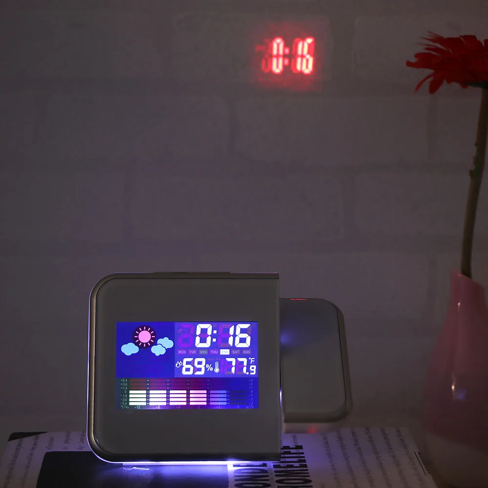 

Digital Projection Alarm Clock Weather Station with Temperature Thermometer Humidity Hygrometer/Bedside Wake Up Projector Clock