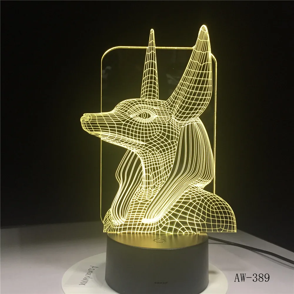  7 Colors Change Egypt Anubis 3D Bulbing Lamp Illusion Colors Changing Desk Light With Black Touch B