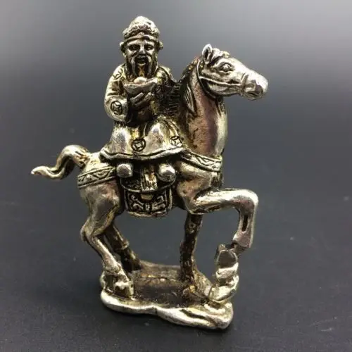 

China Antiques Tibetan silver hand-carved The God of wealth & horse statue