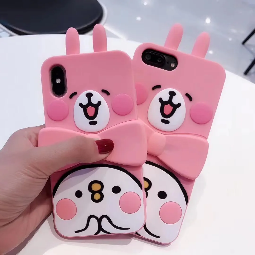 

New Kickstand Phone Case For iPhone X 7Plus 8Plus Cute Cartoon Pink Rabbit Soft Silicone Back Cover For iphone 6 6s 7 8 Plus