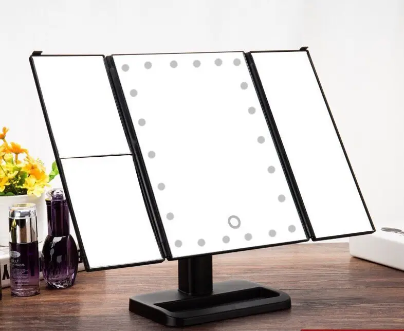 Tri-Fold Mirror Makeup Touchable LED Light Cosmetic Illuminated Desktop USB bathroom Compact | Дом и сад