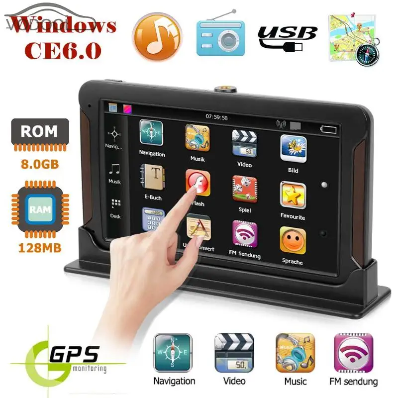 

7" Capacitive Touch Screen Q8 Center Console Car 3D GPS Navigator FM Transmitter Audio Video Player built-in DDR128M/800MHZ/8GB