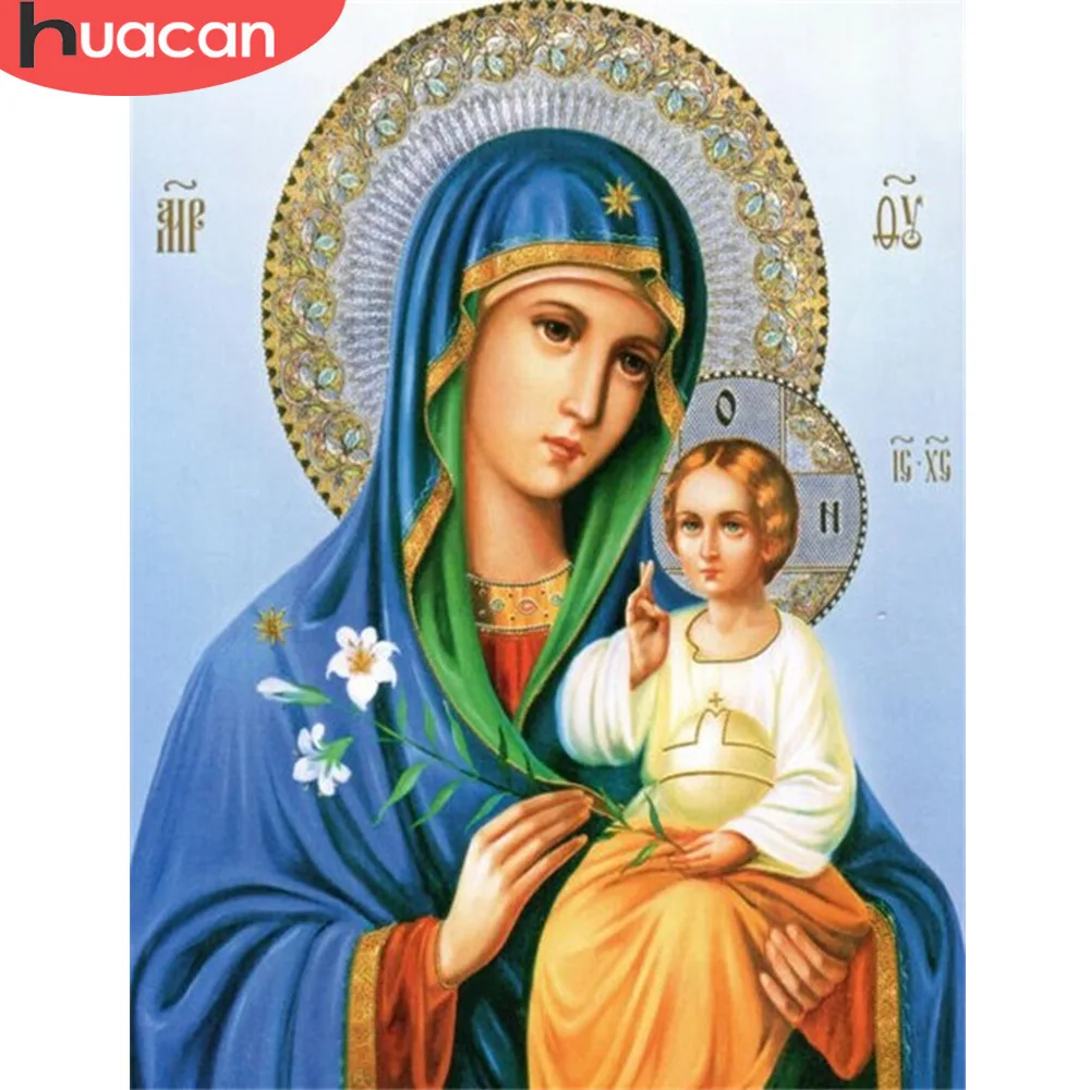 

HUACAN DIY 5D Mary and Jesus Icon Diamond Embroidery Needle Gift Full Square Rhinestone Pasted Diamond Painting Religion F1691