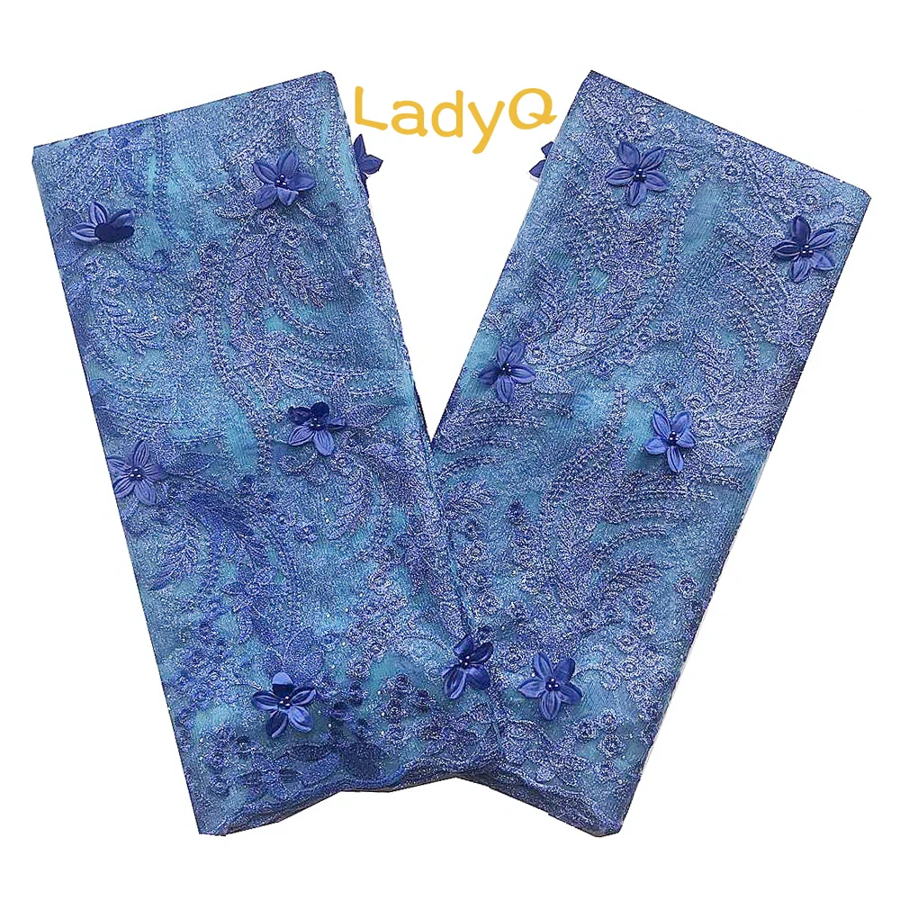

Swiss Net Material African Lace Fabric 3D Blue Applique Cord Lace Fabric Wholesale 5 Yard 2019 Nigerian Lace Fabrics with Beads