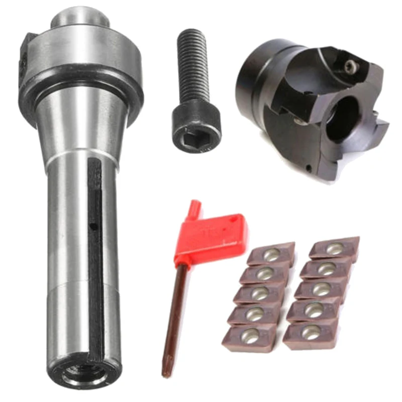 

1pc 400R 50MM Face End Mill Cutter + 10pcs APMT 1604 PDER Inserts + R8 Shank Arbor + T15 Wrench Plate Cast Iron Cutting Tool