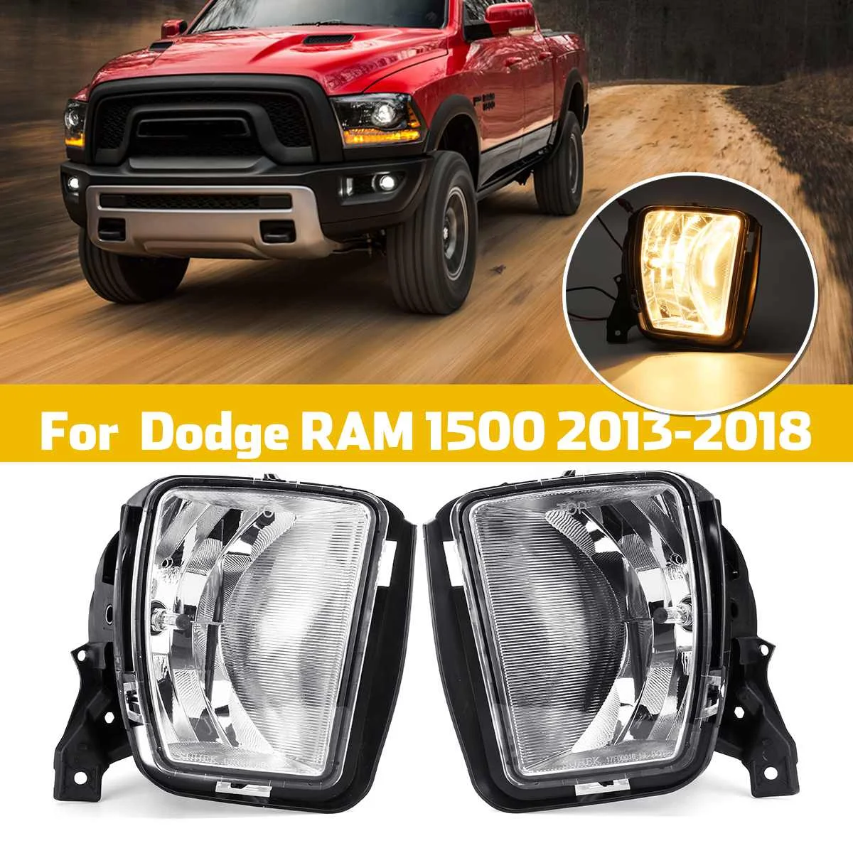 

12V 3000K Clear Bumper Fog Halogen Lights For Dodge RAM 1500 2013 2014 2015 2016 2017 2018