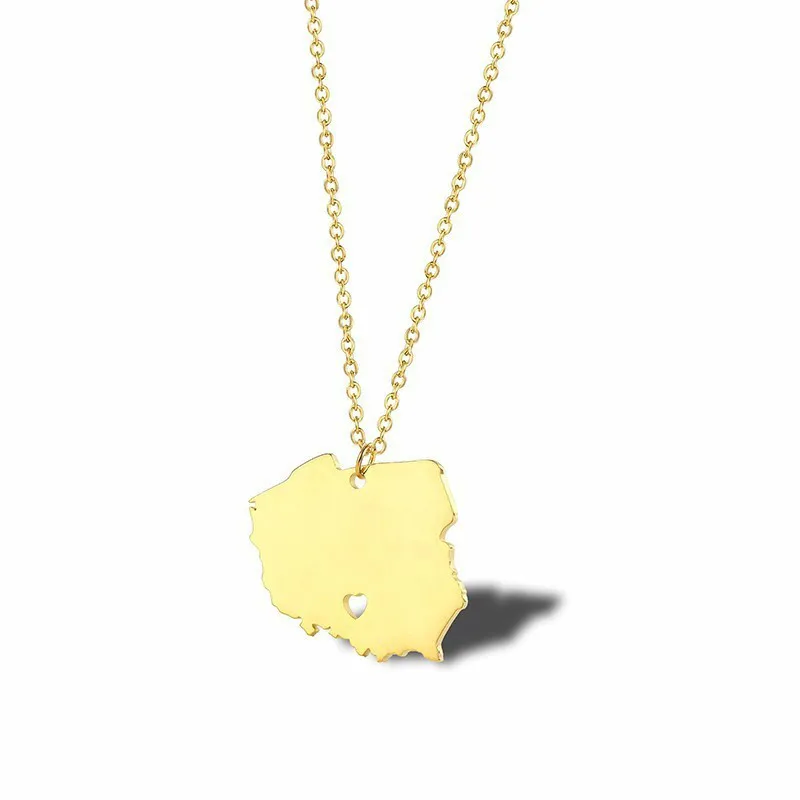 

2019 New Stainless Steel Poland Map Shape Simple Necklace Love City Hometown Tourism Capital Warsaw European Jewellery Necklace
