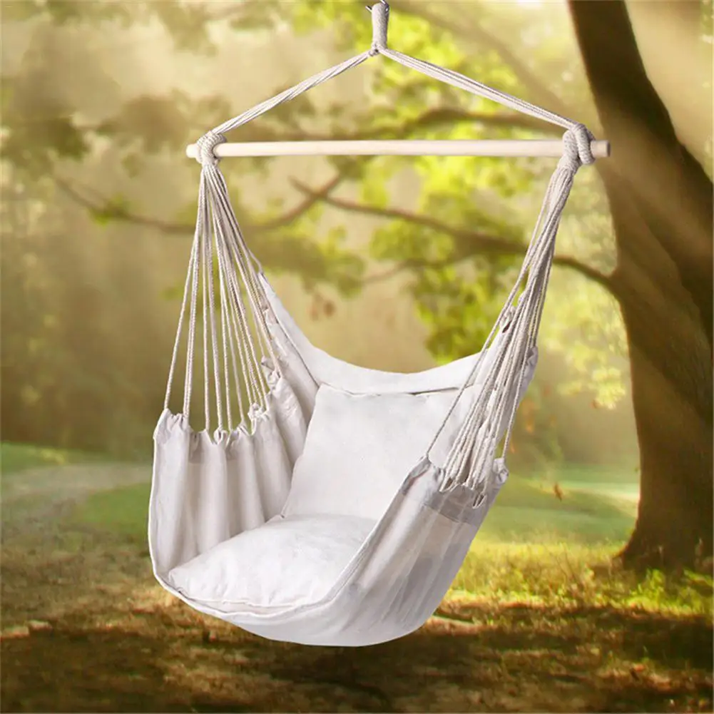 

Cotton Canvas Chair Outdoor Swing Chair Indoor And Outdoor Hanging Chair White Striped Canvas Hammock Swing