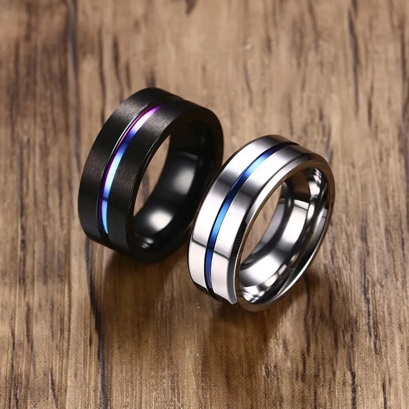 

Vnox 8mm Black Ring for Men Women Groove Rainbow Stainless Steel Wedding Bands Trendy Fraternal Rings Casual Male Jewelry
