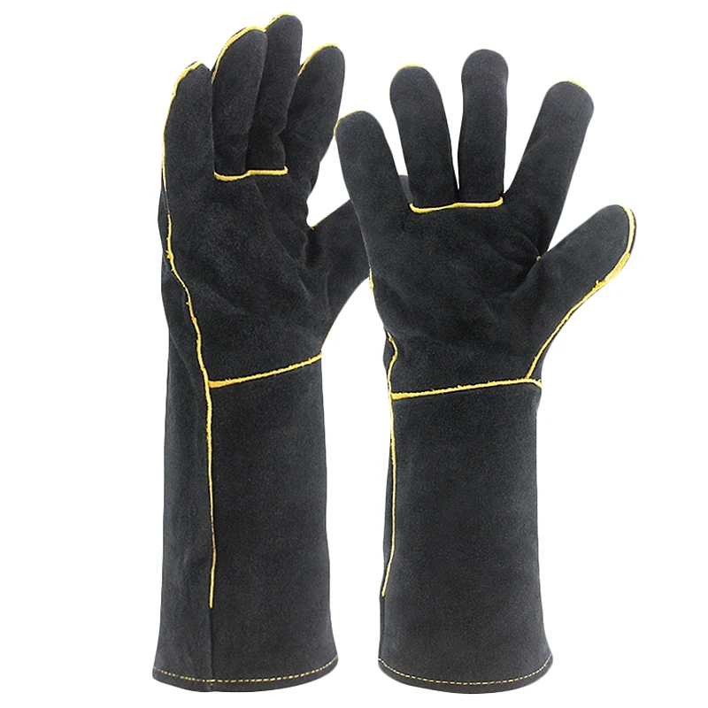 

Olson Deepak Black Welders Gloves Leather Factory Gardening Welding Wood Stove Work Gloves Heat Resistant