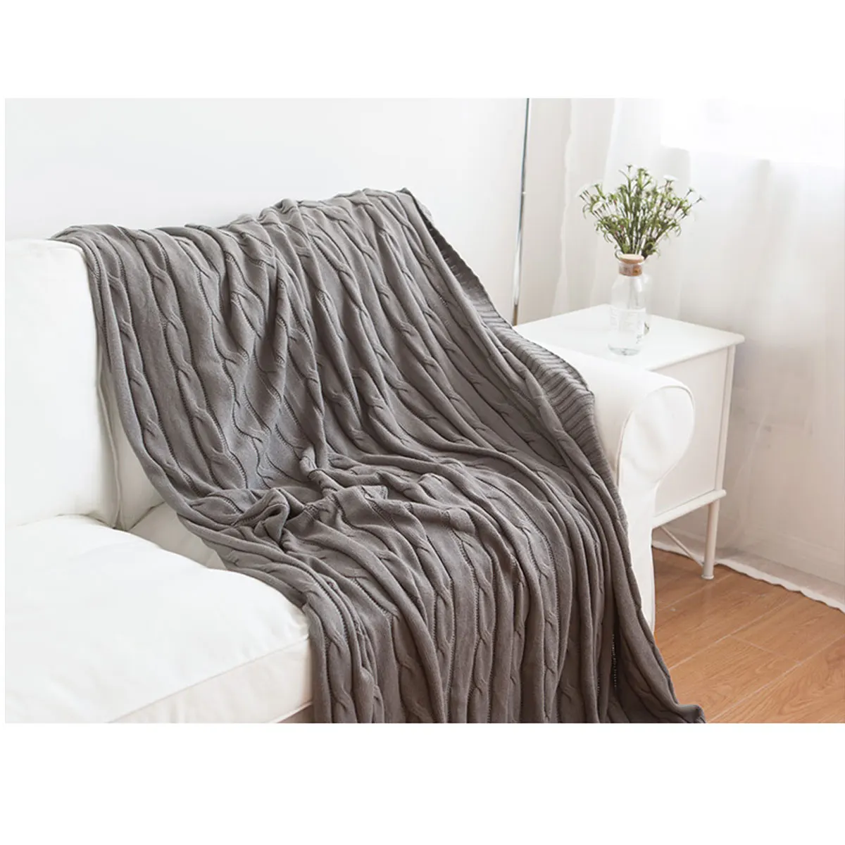 Solid Color Knitted Cotton Wool Blanket Handmade Soft Plaid Throw Blanket On Sofa Bed Plane Warm Bedspreads Home Decor