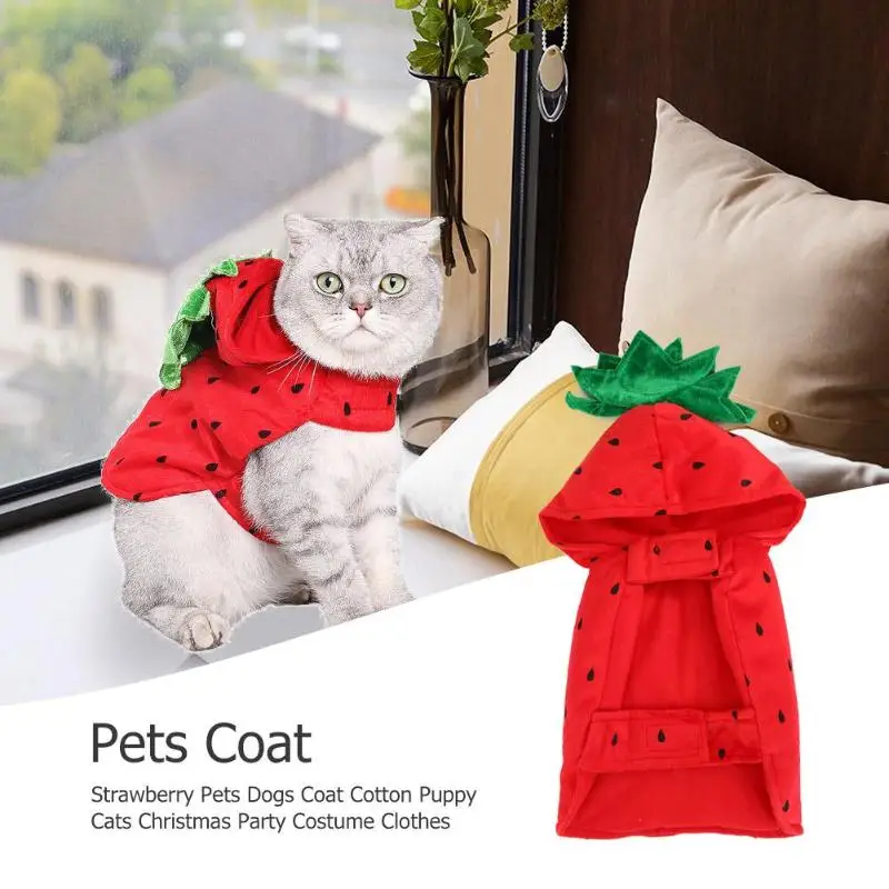 

Cute Strawberry Pets Dogs Coat Cotton Puppy Cats Christmas Party Costume Clothes Coat Jacket Pets For Dogs&Cats