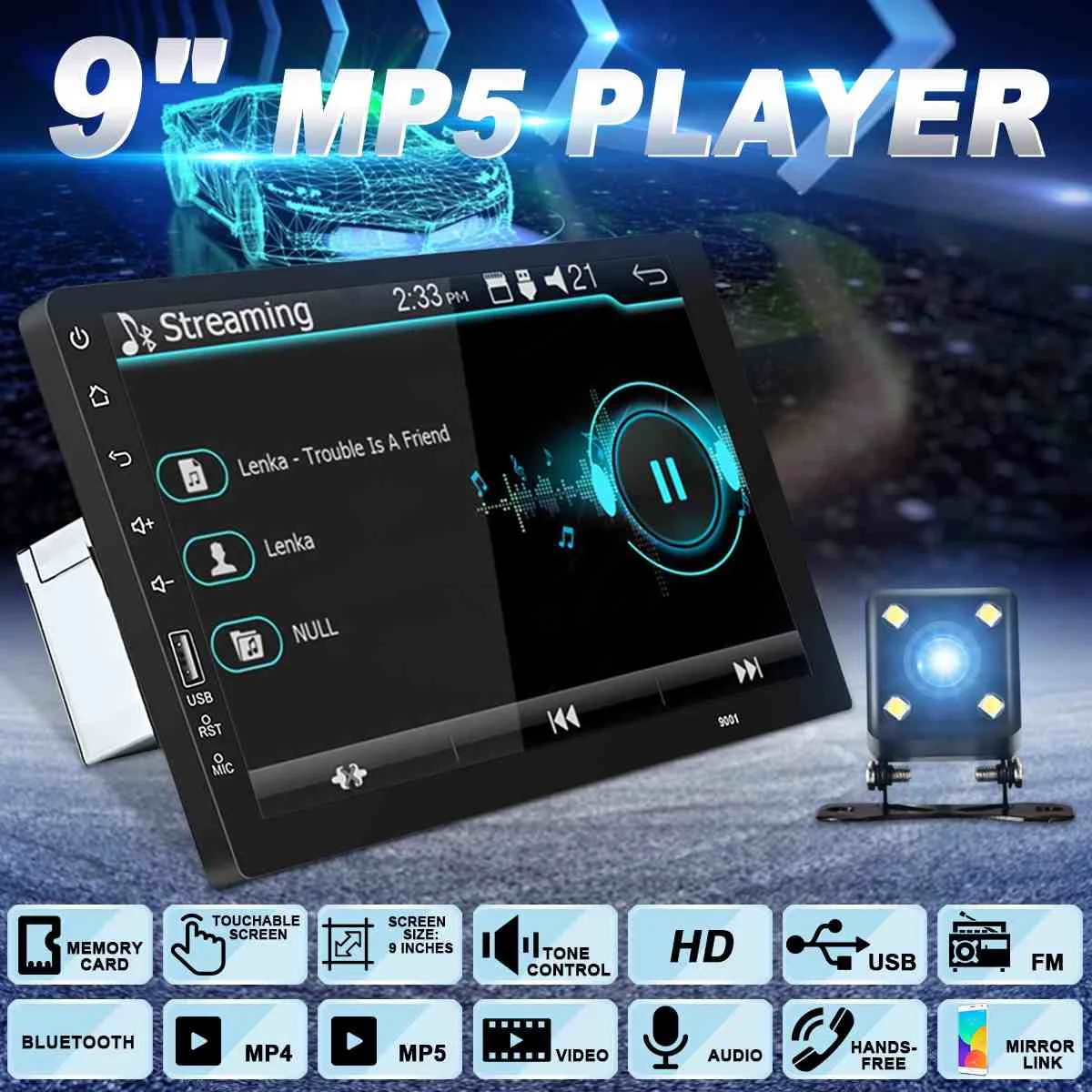 9 Inch 1DIN Universal Car Stereo MP3 MP4 MP5 Player 1080P Radio Indash FM bluetooth Touchable