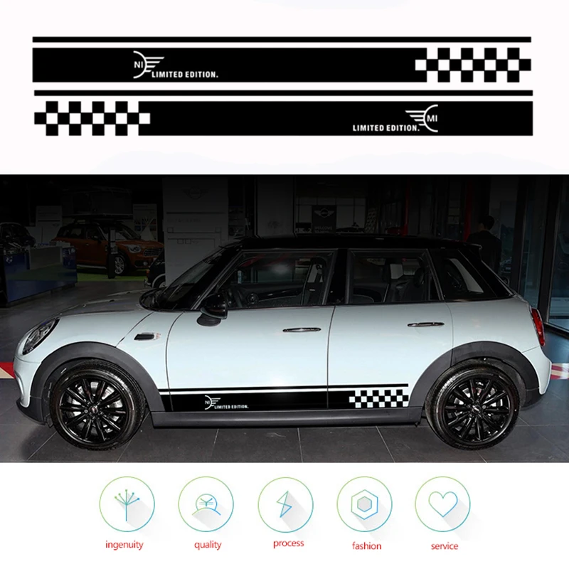 2 шт. автомобильный боковой полосатые наклейки Наклейка для Mini Cooper R52 R53 R56 R57 R59 F54