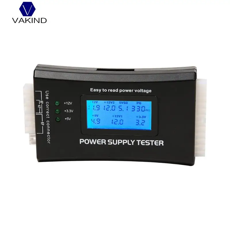 

2019 Digital LCD Power Supply Tester Computer PC 20/24 Pin Check Quick Power Supply Tester Support 4/8/24/ATX 20 Pin SATA Inte