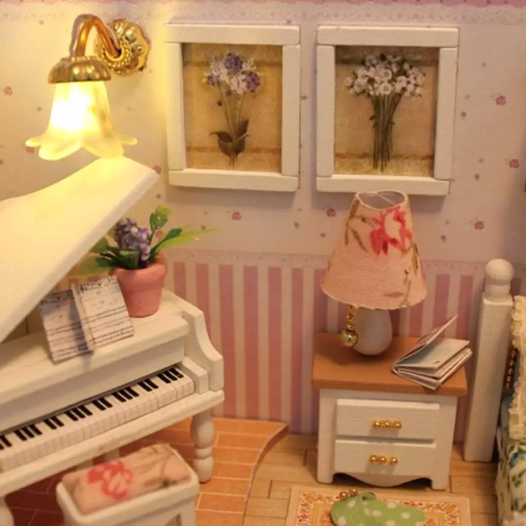 1/24 миниатюрный кукольный домик Набор DIY деревянная Принцесса модель спальни со