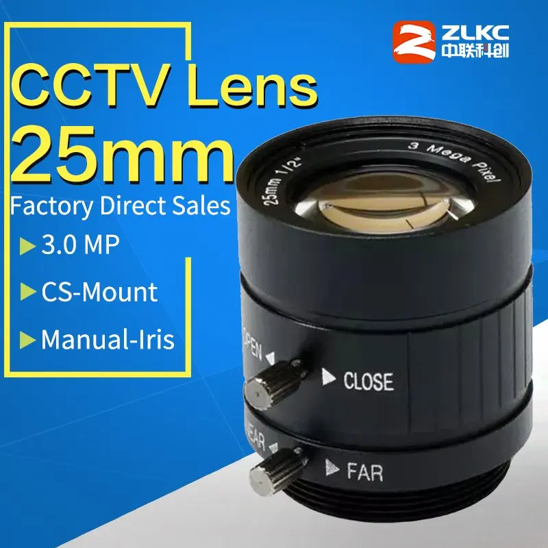 

CS Mount 25mm Manual Iris Lens Industrial Lens with 1/1.8" format &3 Mega Pixel fixed focal length lenses Industrial camera