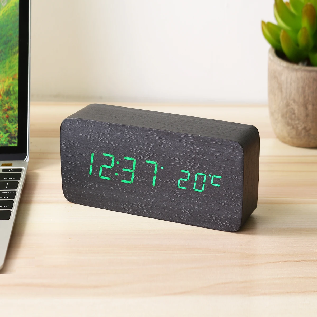 Mrosaa LED Alarm Clock Display Date+Time+Temperature Modern Design