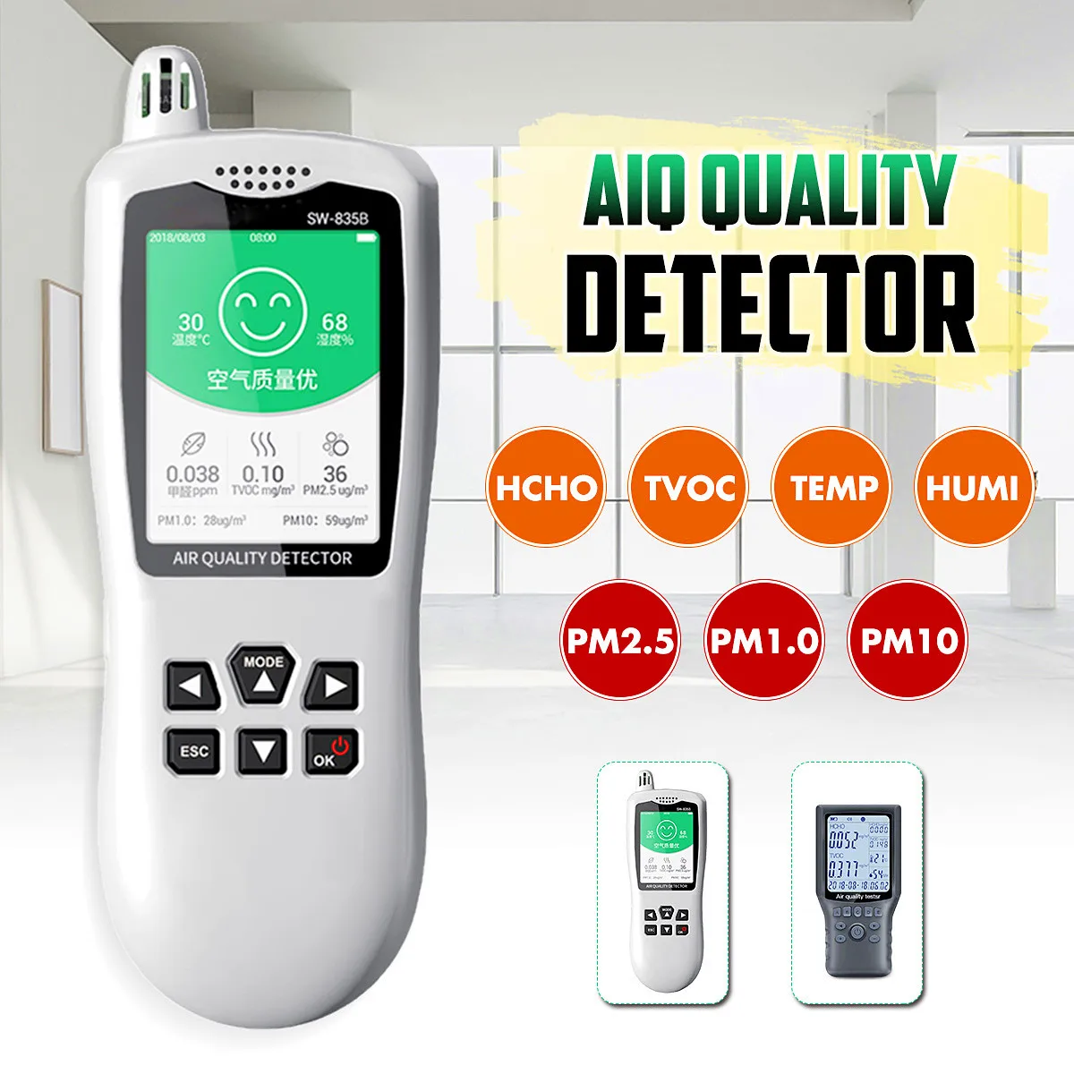 

Smart Sensor Digital Air Quality Monitor PM2.5/1.0/10 Detector Gas Tester Temperature/Humidity Meter Household Diagnostic Tool