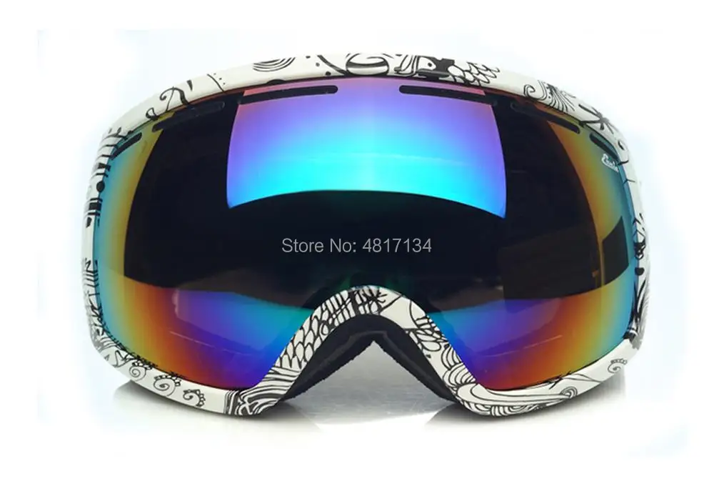 

'Fit Over Glasses'(OTG) Anti-fog Anti-explosion Dual Lense Black Mirror lens with Colorful Membrane Pro Ski Goggles with Case